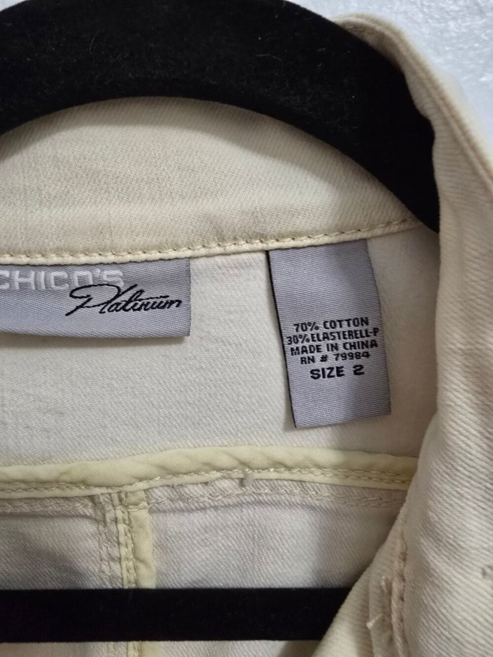 Chicos Platinum Button-Up Off White/Beige Jacket Size 2 Mandarin Collar - Picture 2 of 5